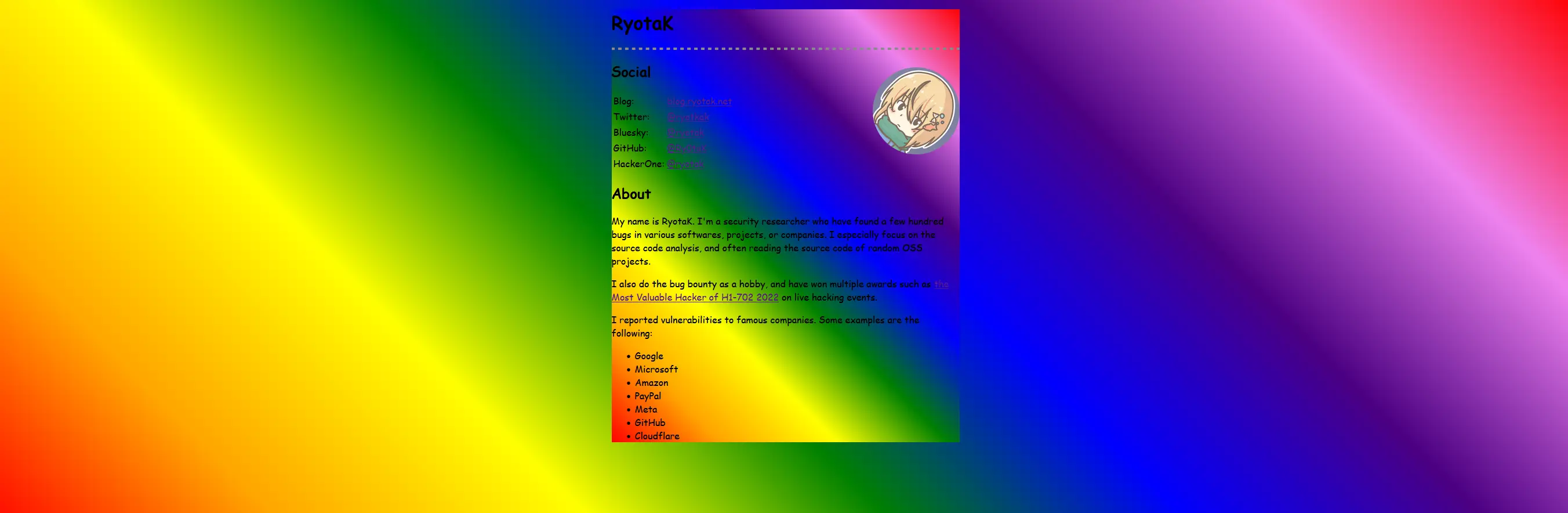 website prototype rainbow